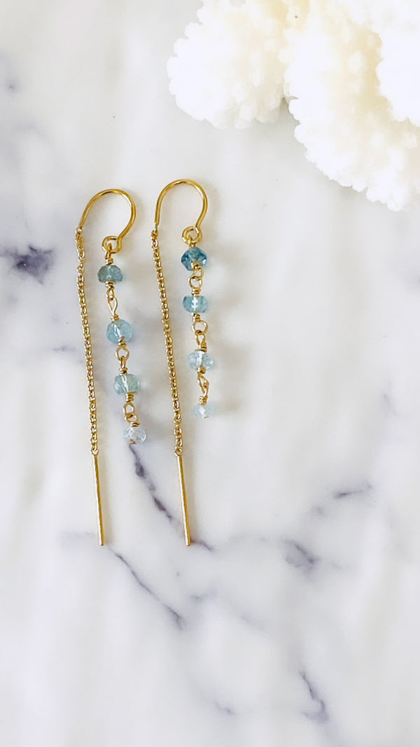 Ombre Aquamarine Threader Earrings