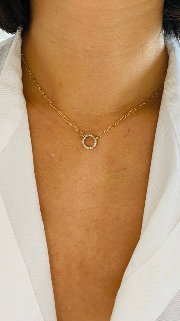 14K Paperclip necklace with diamond clasp