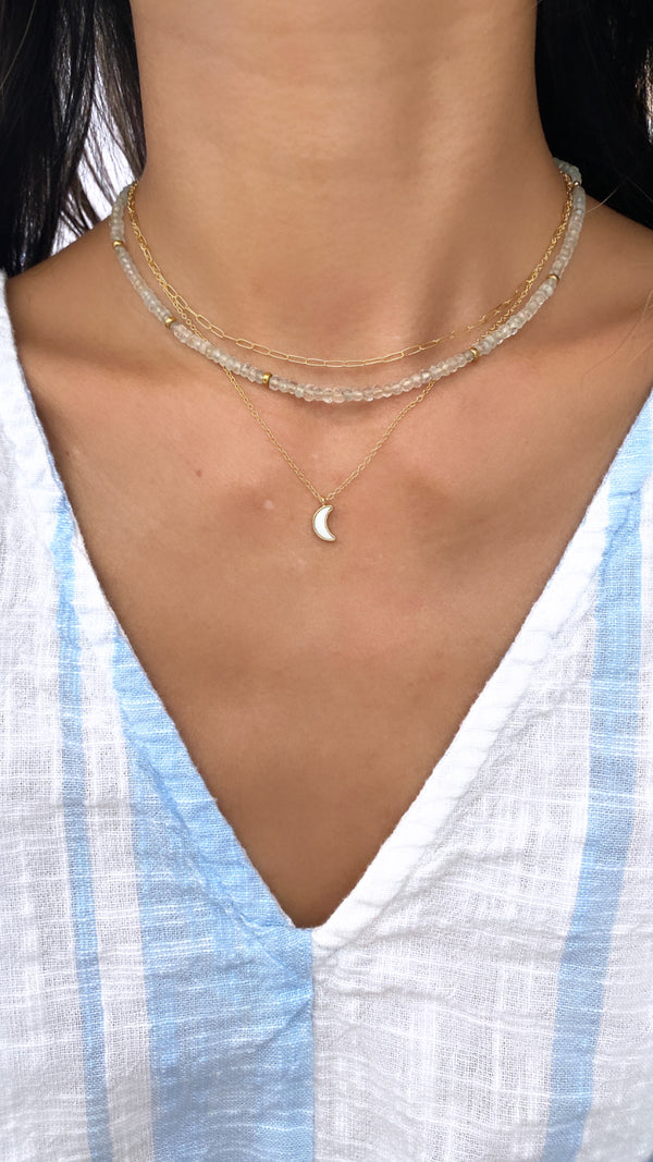 Bezel moon charm necklace